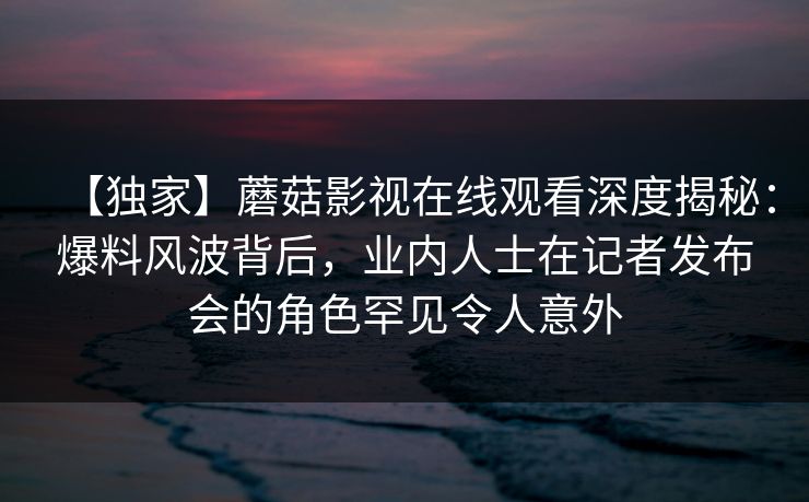 【独家】蘑菇影视在线观看深度揭秘：爆料风波背后，业内人士在记者发布会的角色罕见令人意外