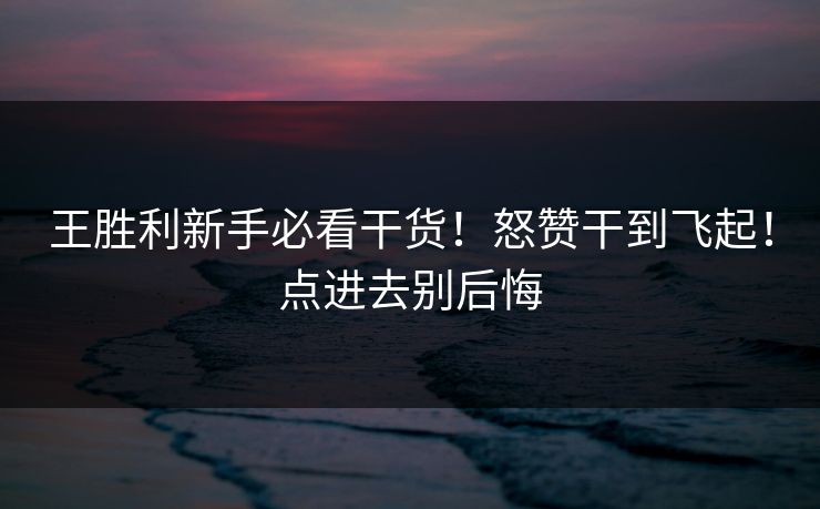 王胜利新手必看干货！怒赞干到飞起！点进去别后悔