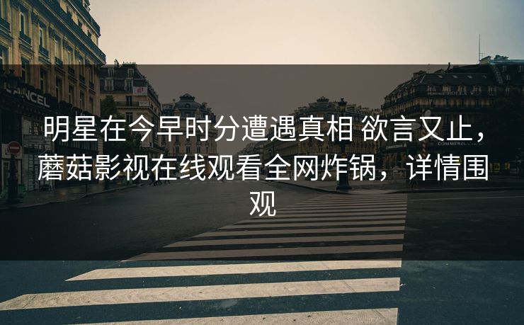 明星在今早时分遭遇真相 欲言又止，蘑菇影视在线观看全网炸锅，详情围观